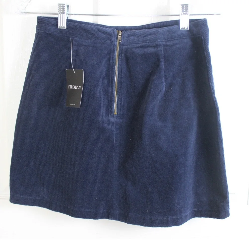 Forever 21 Navy Blue Corduroy‎ A Line Zipper Skirt Junior Size Medium
